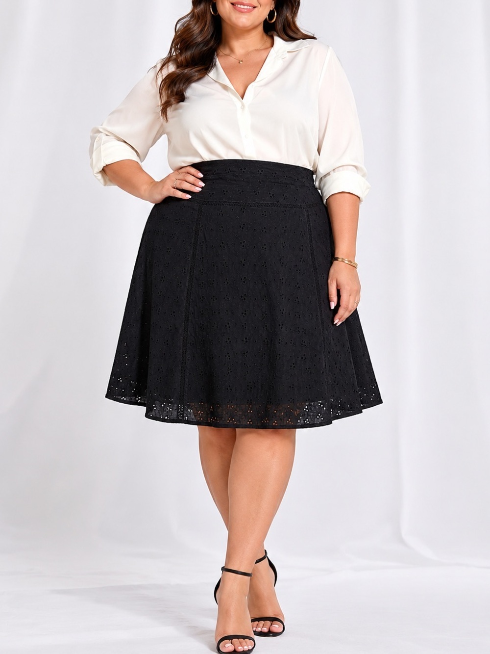 Attention Black Eyelet Embroidered A-Line Skirt | 100% Cotton | Lined (1355)
